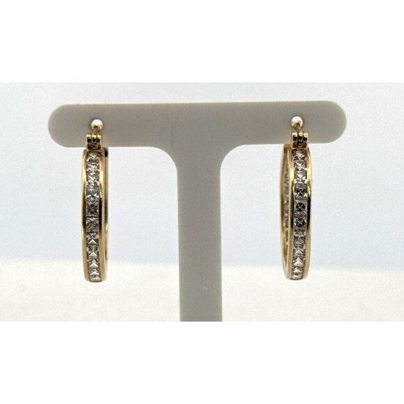 Vintage Estate Gold Over 925 Sterling Silver CZ Hoop Earrings 1.16", 7.8g - Picture 1 of 8